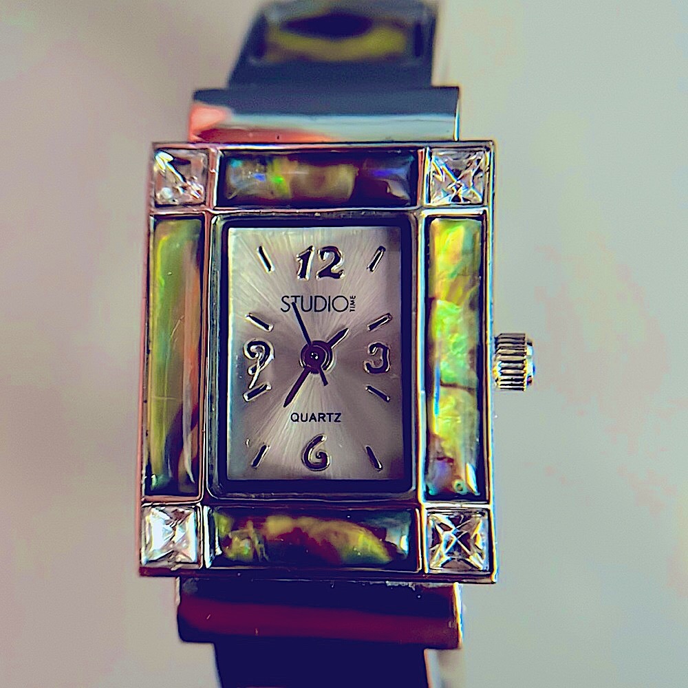 Mother of Pearl Crystal Hinged Bracelet Studio Quartz Watch